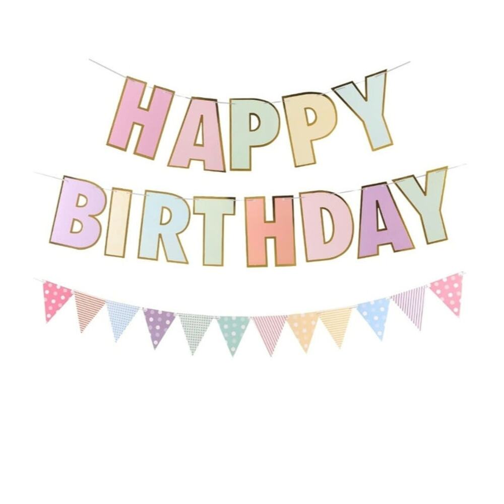 Happy Birthday Banner Pastel Birthday Party Decor 8" x 6" Triangular Banner